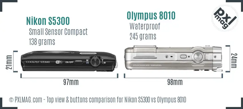 Nikon S5300 vs Olympus 8010 top view buttons comparison