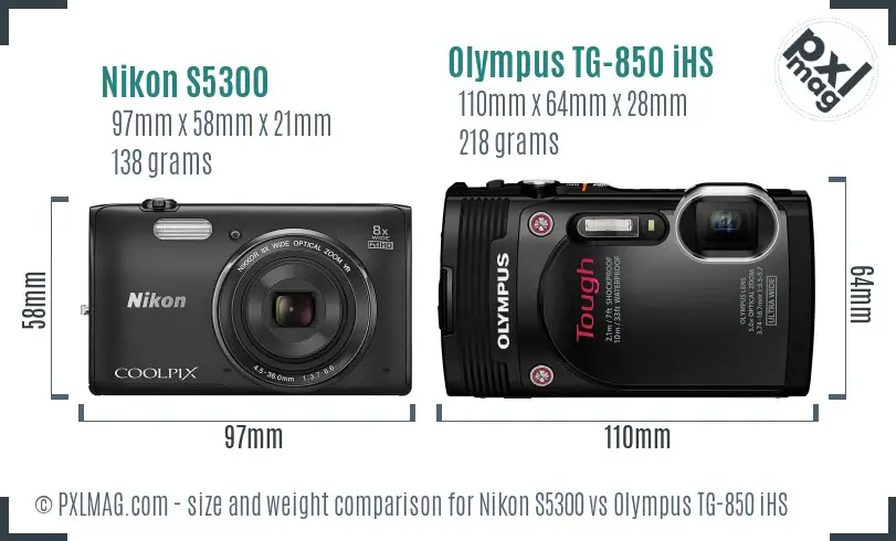 Nikon S5300 vs Olympus TG-850 iHS size comparison