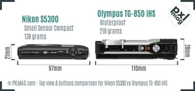 Nikon S5300 vs Olympus TG-850 iHS top view buttons comparison