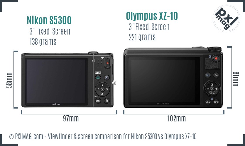 Nikon S5300 vs Olympus XZ-10 Screen and Viewfinder comparison