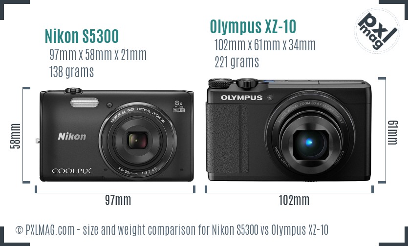Nikon S5300 vs Olympus XZ-10 size comparison Nikon S5300 vs Olympus XZ-10 size comparison