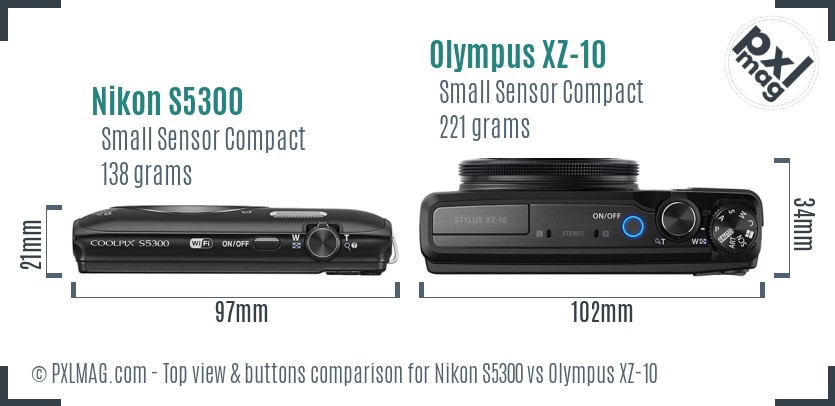 Nikon S5300 vs Olympus XZ-10 top view buttons comparison