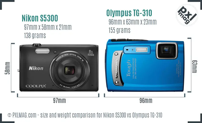 Nikon S5300 vs Olympus TG-310 size comparison