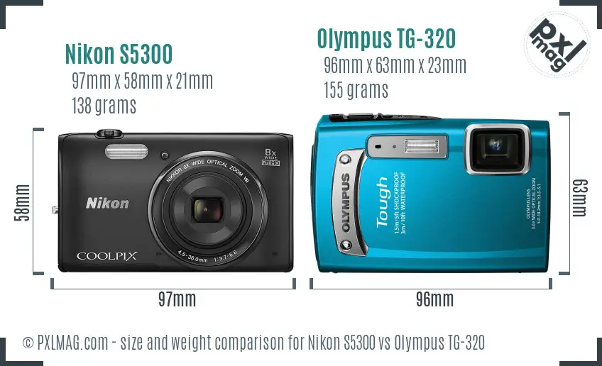 Nikon S5300 vs Olympus TG-320 size comparison