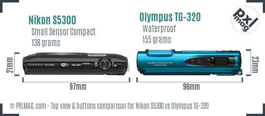Nikon S5300 vs Olympus TG-320 top view buttons comparison