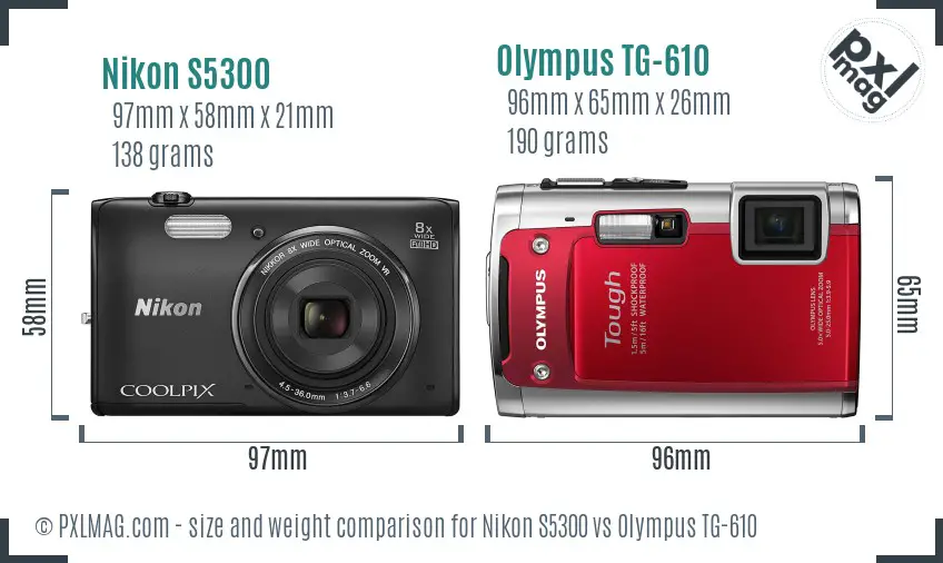 Nikon S5300 vs Olympus TG-610 size comparison