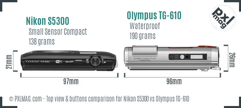 Nikon S5300 vs Olympus TG-610 top view buttons comparison
