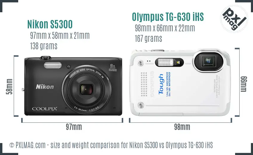 Nikon S5300 vs Olympus TG-630 iHS size comparison