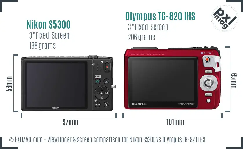 Nikon S5300 vs Olympus TG-820 iHS Screen and Viewfinder comparison