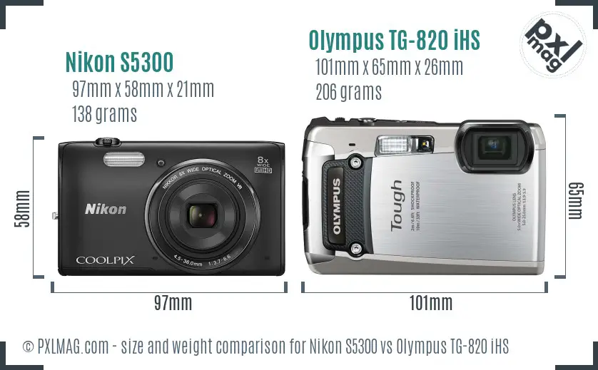 Nikon S5300 vs Olympus TG-820 iHS size comparison