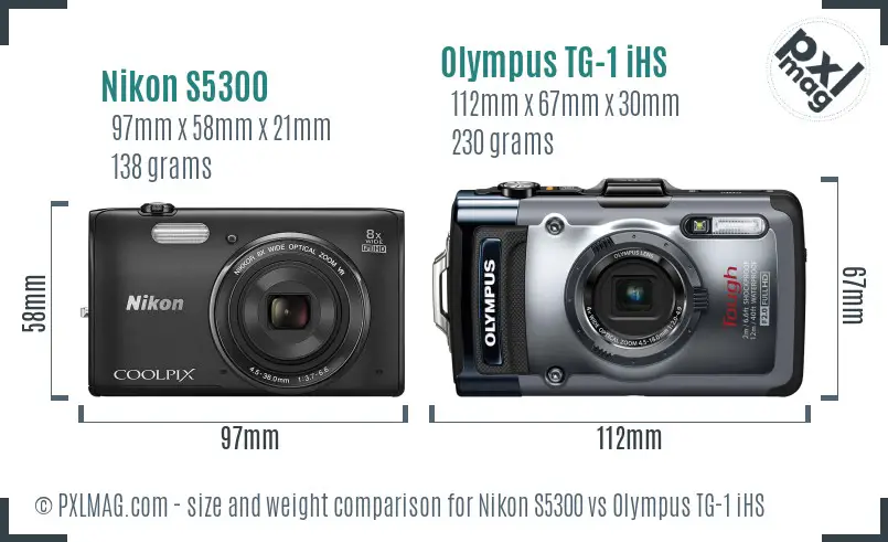 Nikon S5300 vs Olympus TG-1 iHS size comparison