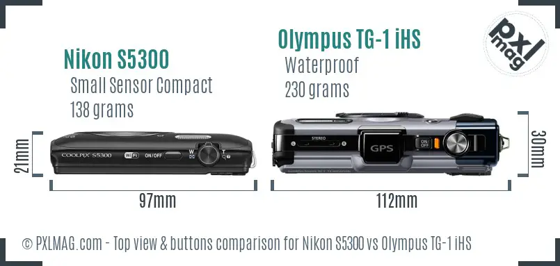 Nikon S5300 vs Olympus TG-1 iHS top view buttons comparison