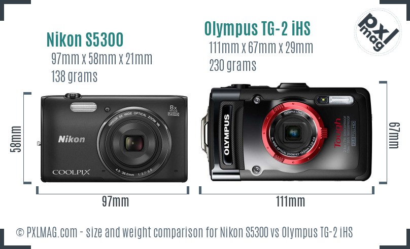 Nikon S5300 vs Olympus TG-2 iHS size comparison