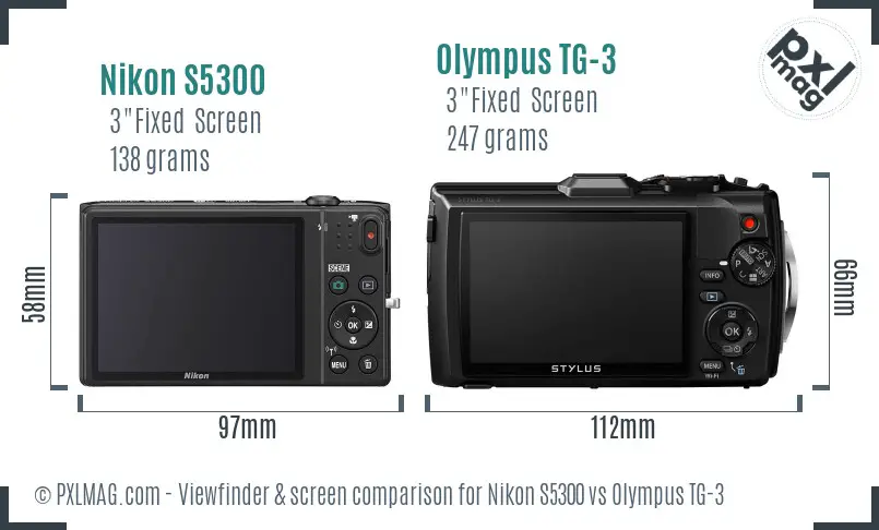 Nikon S5300 vs Olympus TG-3 Screen and Viewfinder comparison