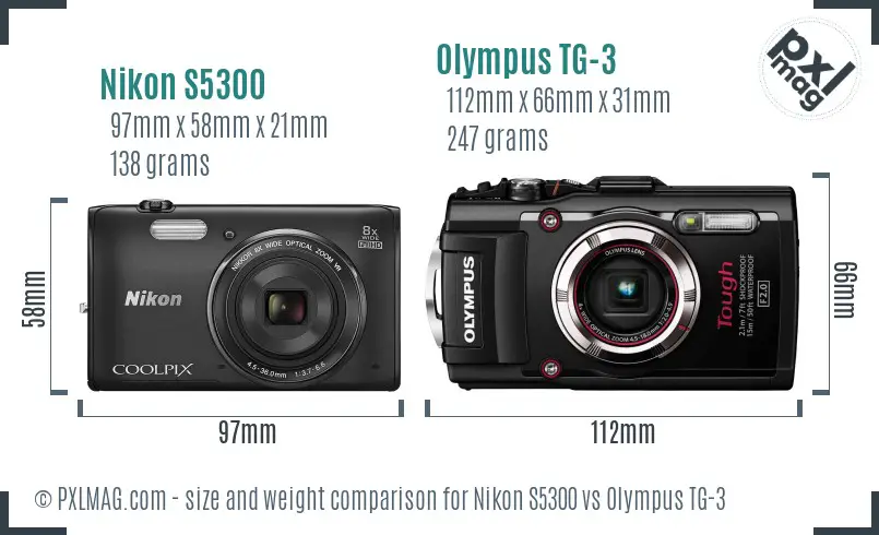 Nikon S5300 vs Olympus TG-3 size comparison