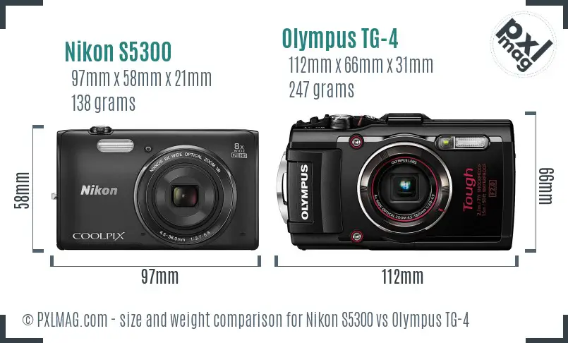 Nikon S5300 vs Olympus TG-4 size comparison