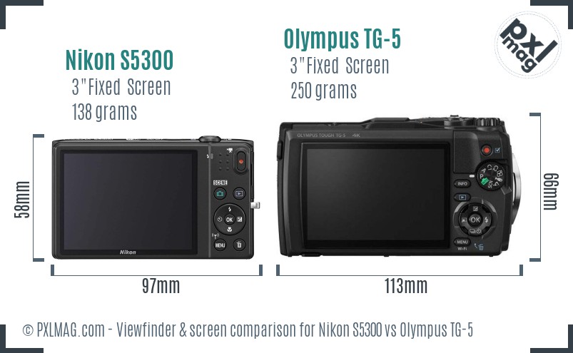 Nikon S5300 vs Olympus TG-5 Screen and Viewfinder comparison
