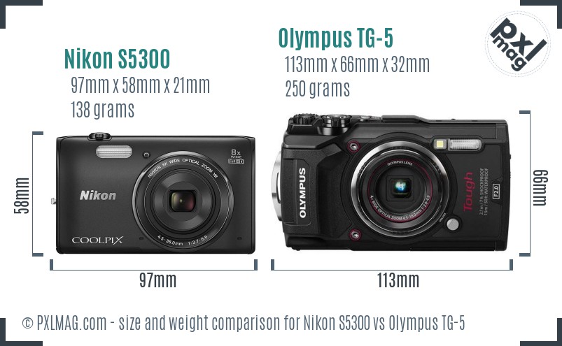 Nikon S5300 vs Olympus TG-5 size comparison