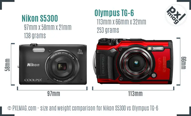 Nikon S5300 vs Olympus TG-6 size comparison