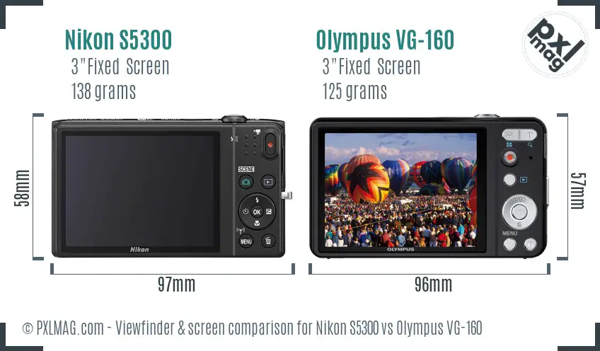 Nikon S5300 vs Olympus VG-160 Screen and Viewfinder comparison