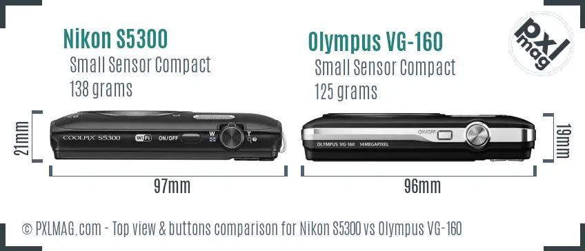 Nikon S5300 vs Olympus VG-160 top view buttons comparison