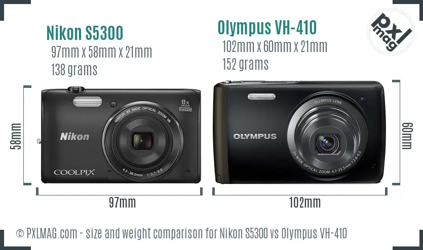 Nikon S5300 vs Olympus VH-410 size comparison