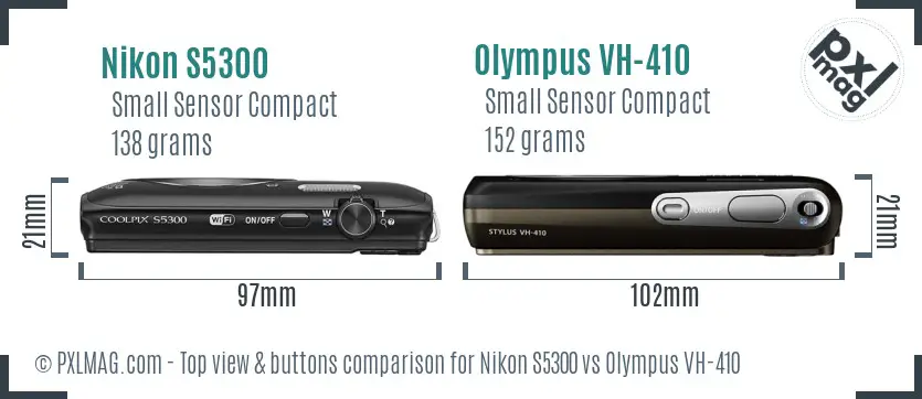 Nikon S5300 vs Olympus VH-410 top view buttons comparison