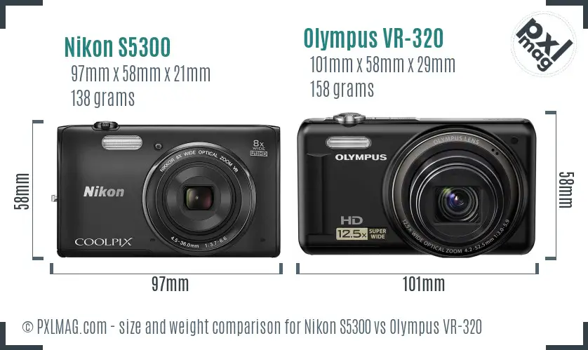 Nikon S5300 vs Olympus VR-320 size comparison