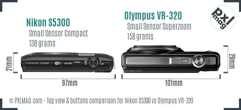 Nikon S5300 vs Olympus VR-320 top view buttons comparison