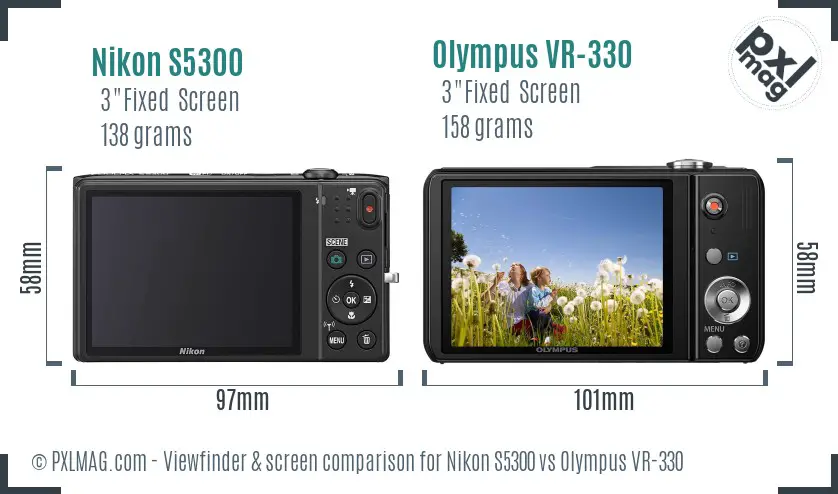 Nikon S5300 vs Olympus VR-330 Screen and Viewfinder comparison