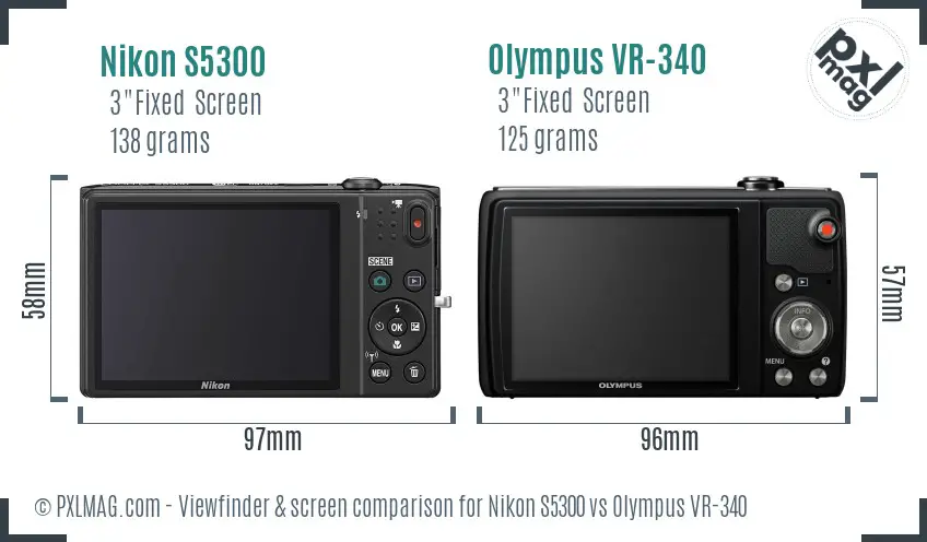 Nikon S5300 vs Olympus VR-340 Screen and Viewfinder comparison