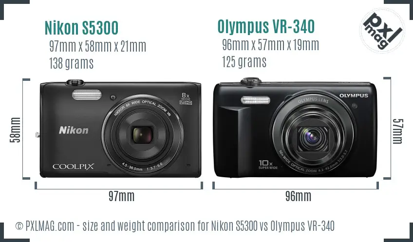 Nikon S5300 vs Olympus VR-340 size comparison