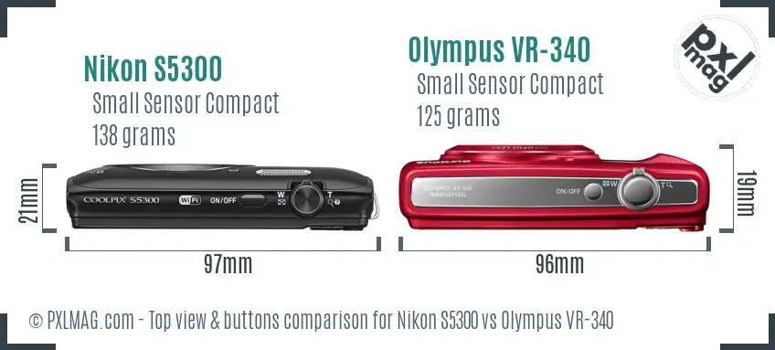 Nikon S5300 vs Olympus VR-340 top view buttons comparison