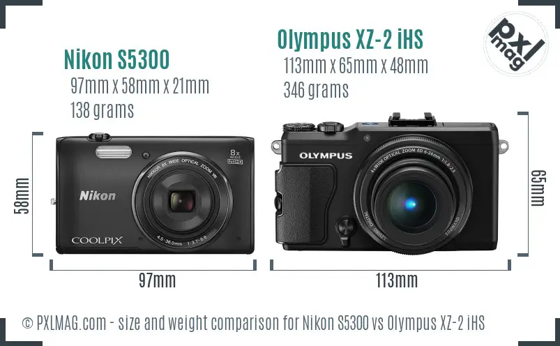 Nikon S5300 vs Olympus XZ-2 iHS size comparison