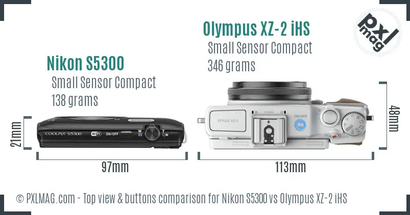 Nikon S5300 vs Olympus XZ-2 iHS top view buttons comparison