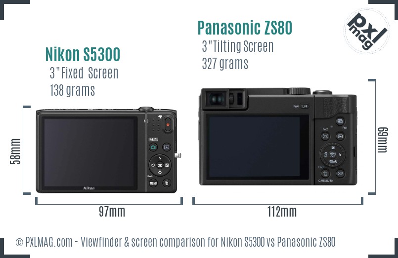 Nikon S5300 vs Panasonic ZS80 Screen and Viewfinder comparison