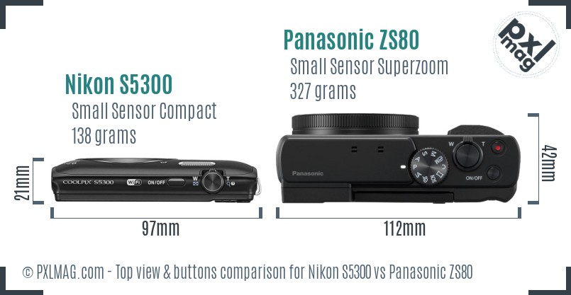 Nikon S5300 vs Panasonic ZS80 top view buttons comparison