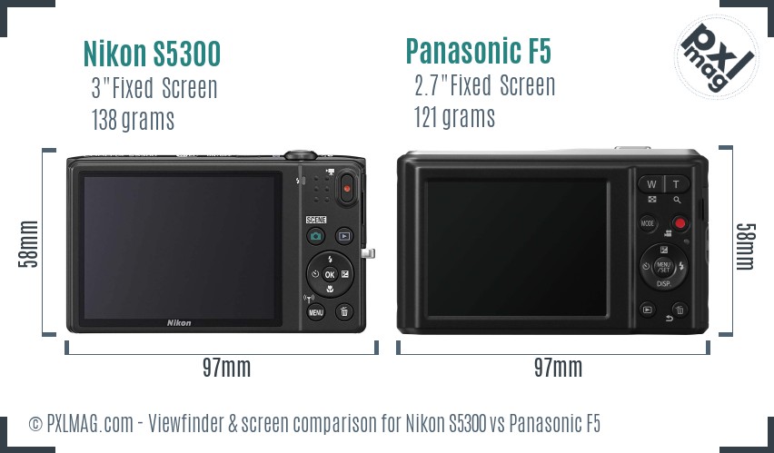 Nikon S5300 vs Panasonic F5 Screen and Viewfinder comparison