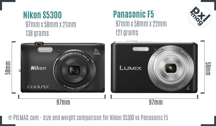 Nikon S5300 vs Panasonic F5 size comparison