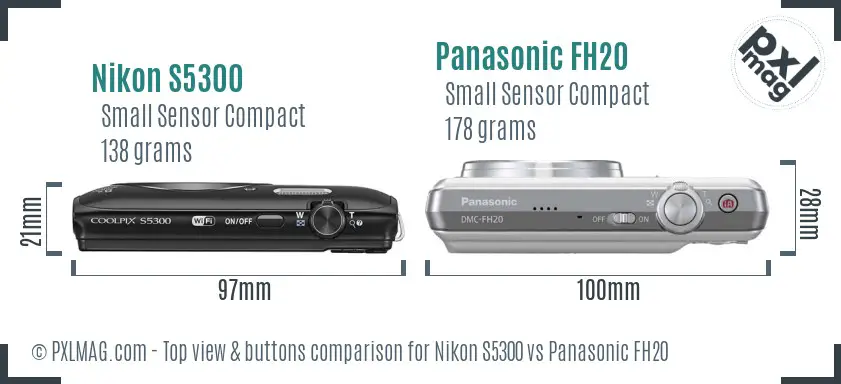 Nikon S5300 vs Panasonic FH20 top view buttons comparison