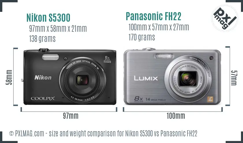 Nikon S5300 vs Panasonic FH22 size comparison