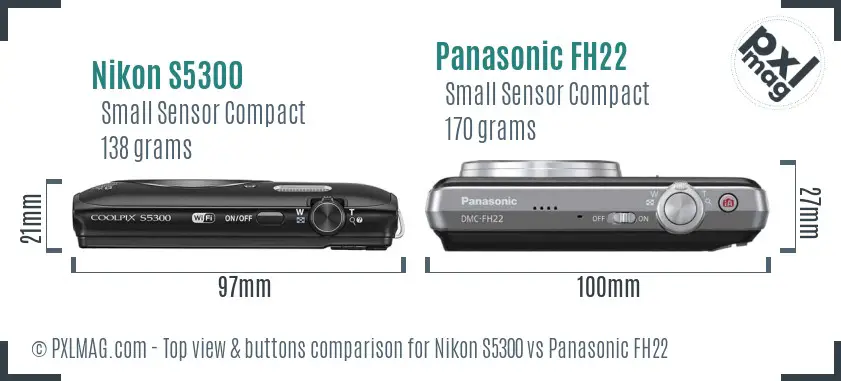 Nikon S5300 vs Panasonic FH22 top view buttons comparison