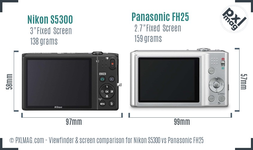 Nikon S5300 vs Panasonic FH25 Screen and Viewfinder comparison