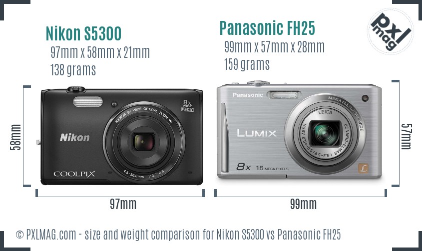 Nikon S5300 vs Panasonic FH25 size comparison