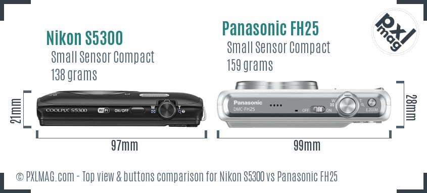 Nikon S5300 vs Panasonic FH25 top view buttons comparison