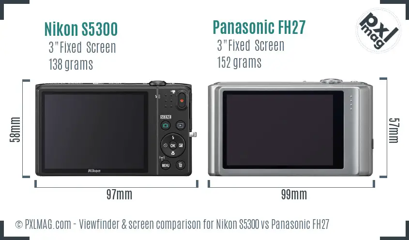 Nikon S5300 vs Panasonic FH27 Screen and Viewfinder comparison