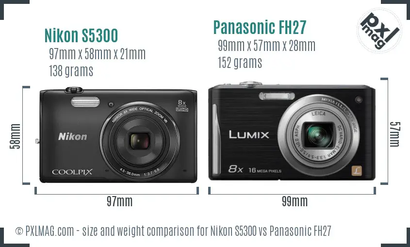 Nikon S5300 vs Panasonic FH27 size comparison