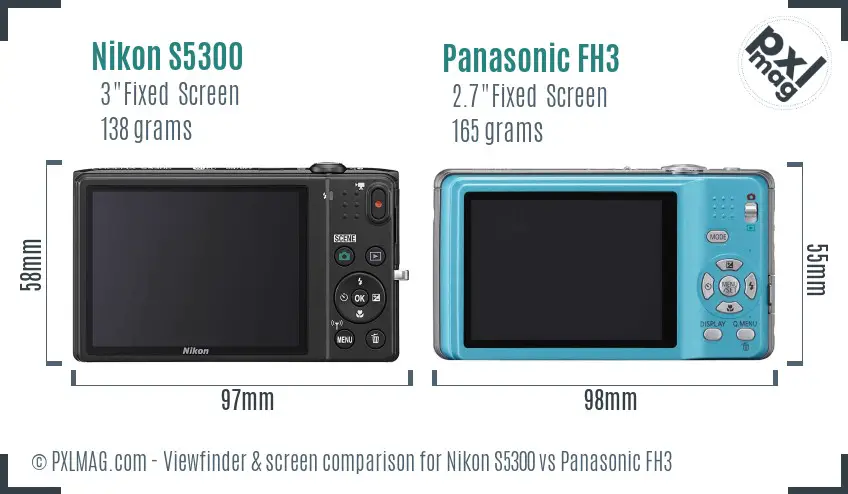 Nikon S5300 vs Panasonic FH3 Screen and Viewfinder comparison