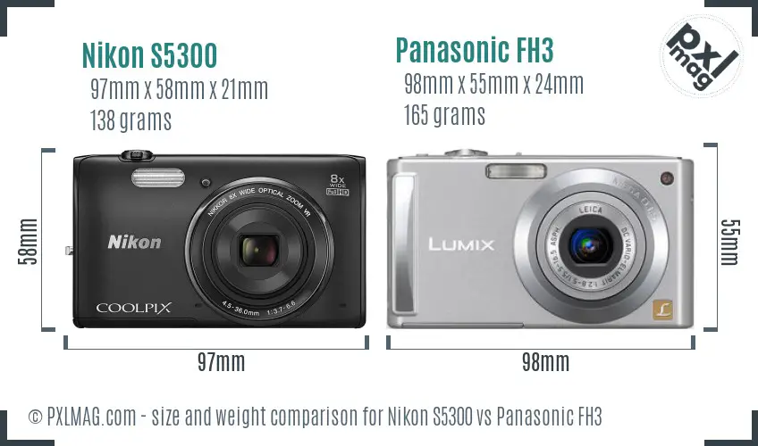Nikon S5300 vs Panasonic FH3 size comparison