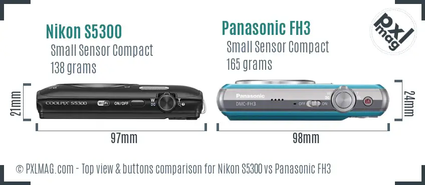 Nikon S5300 vs Panasonic FH3 top view buttons comparison
